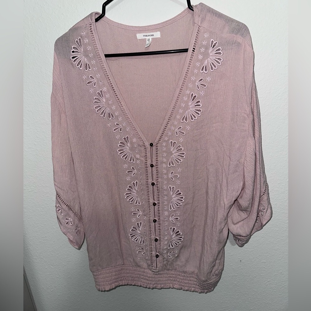 Maurices Mauve Floral Embroidered Blouse